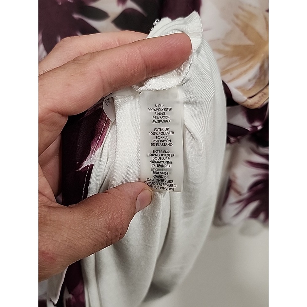 Calvin Klein Blouse Womens L Purple Floral Sheer Slip-in 3/4‎ Sleeve Tropical - Picture 5 of 10
